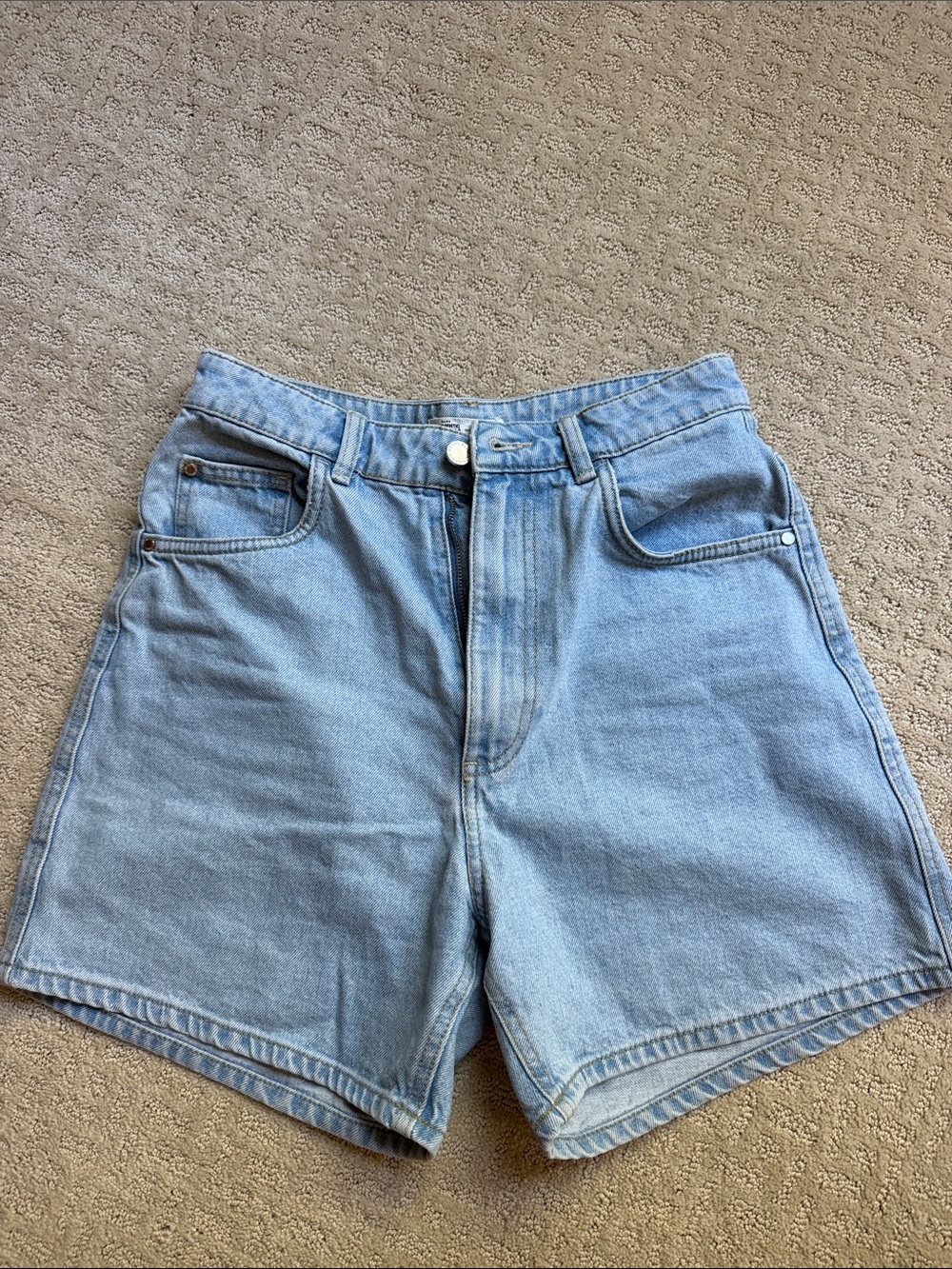 Zara Light Blue High-Rise Denim Mom Shorts